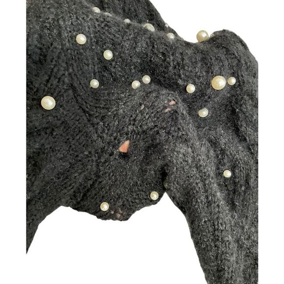 ASTR The Label Crew Neck Black Faux Pearls Knit Sweater Long Sleeve Size Small - Picture 5 of 12